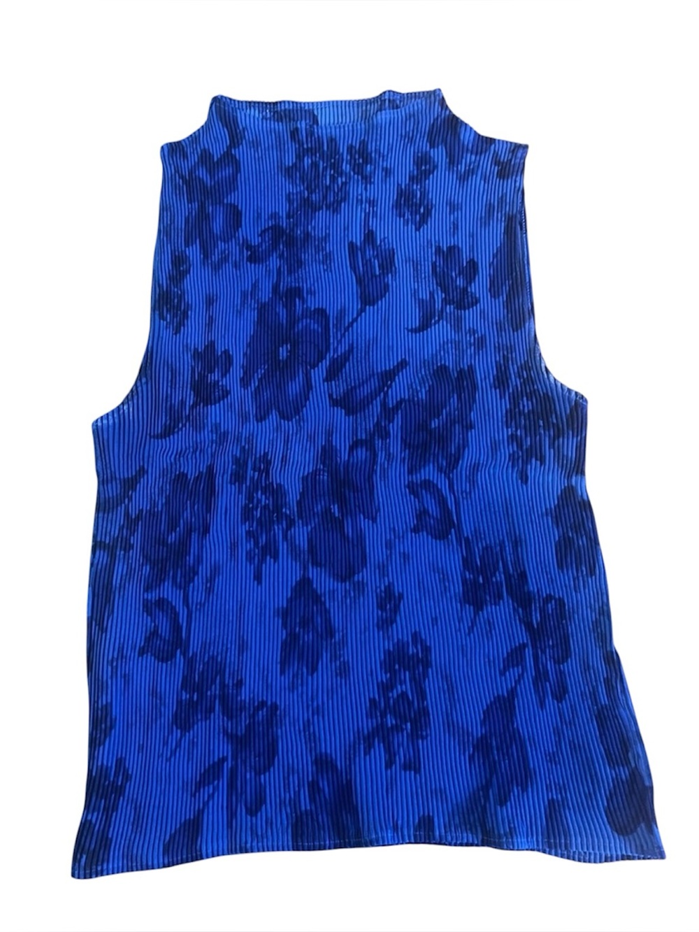 Impressions Blue Floral Ribbed Mock Neck Tank